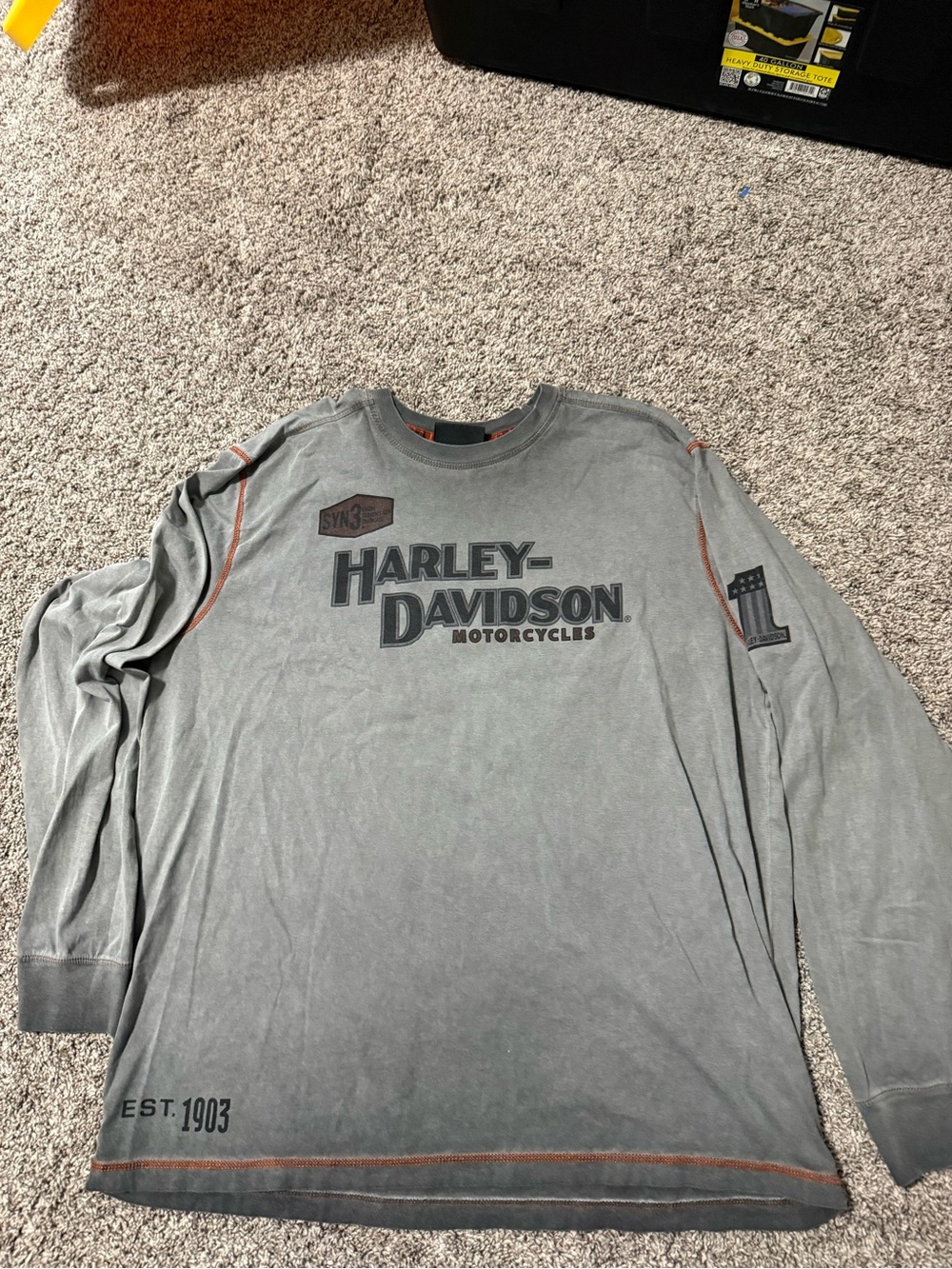 Harley-Davidson Men's Long Sleeve Logo Tee - Gray with Orange Trim